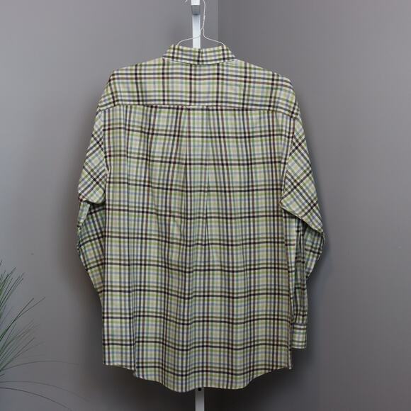 Orvis Men’s Plaid Button Down Shirt Large Green Brown Blue Cotton Classic Fit - Picture 2 of 3